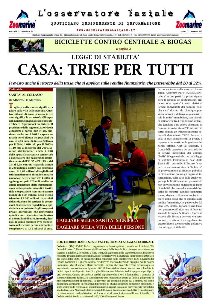 L'osservatore d'Italia edizione del 15 Ottobre 2013